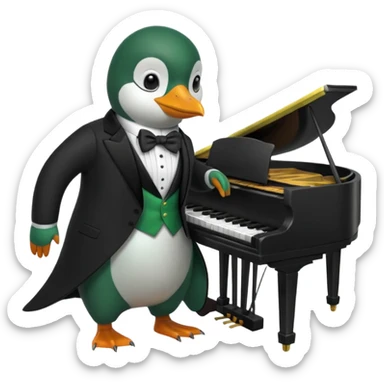Green penguin playing piano sticker