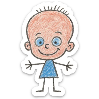 guy with a big forehead, playful illustration, hand drawn children's illustration style sticker