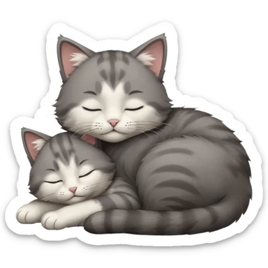 dark grey and white small cat with closed eyes, leaning his head on his paw while leaning on his elbow lying down sticker