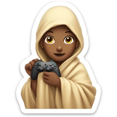Girl wrapped up in a blanket with a gaming controller in her hands sticker