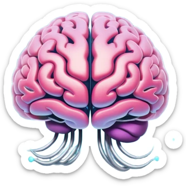 brain with glowing quantum particles around sticker