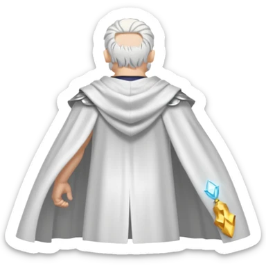 fullbody silverhair god ZEUS, white cape, standing still backview sticker