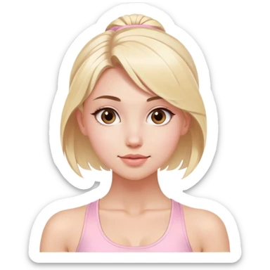 Aesthetic blonde model with brown eyes, light pink yoga outfit sticker