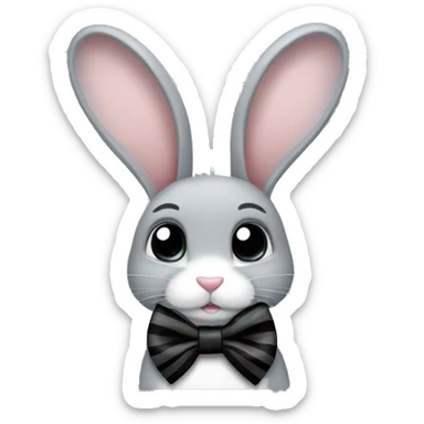 Grey bunny with a black and white stripped bow sticker