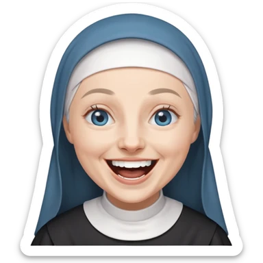Nun with grey habit and blue eyes laughing  sticker