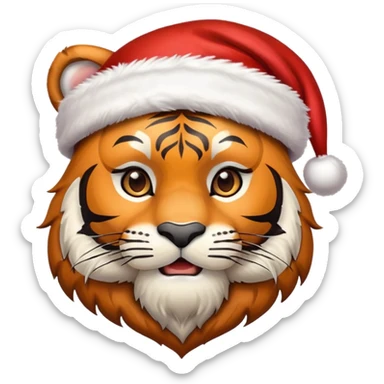 tiger face wearing Christmas Santa hat and scarf for New Year Twitch emote sticker