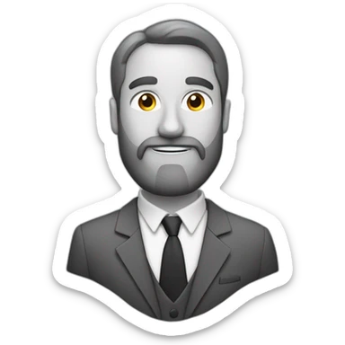 a man with a beard in a suit with a pencil behind his ear sticker