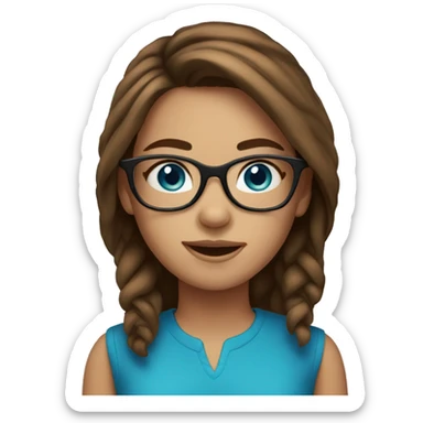 girl with blue eyes, glasses and medium brown hair sticker