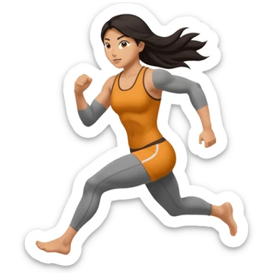 sexy and fully nude, asian muscled girl with long dark hair, running, nude feet sticker