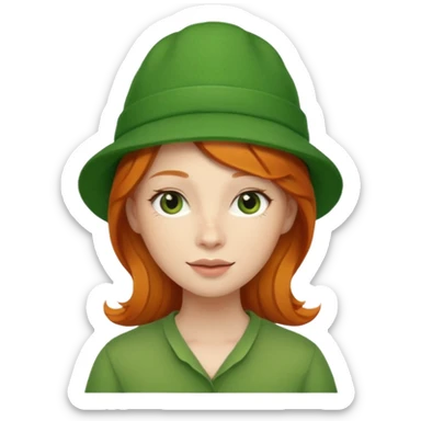 cute ginger woman with a green artist hat sticker