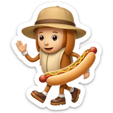 A hotdog with a hat and legs sticker