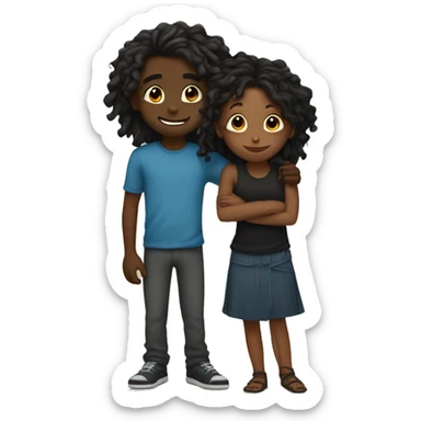 Brown girl with wavy hair hugging black boy who has dreads  sticker