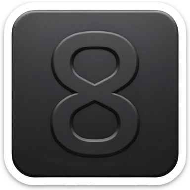 Minimal emoji, number 8 made of solid matte black metal, thick symmetrical form, subtle metal texture, deep shadows, no glow, no neon, flat emoji design, centered sticker