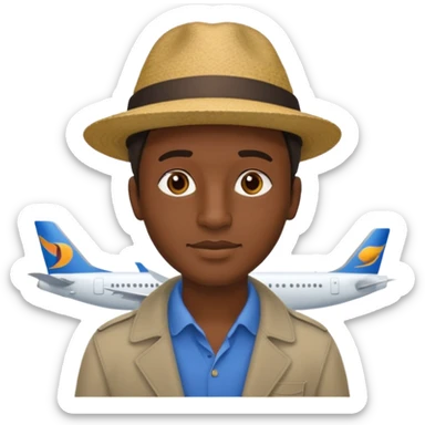 Visage homme créole réunionnais avec chapeau arrive avion sticker