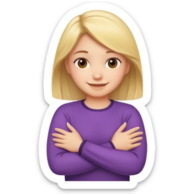 girl crossing arms and holding neck while smiling sticker