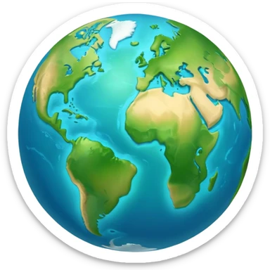 Earth globe with green continents forming a stylized artistic number 812, blue oceans, iOS emoji style, similar to previous design sticker
