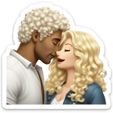 white curly hair hunk man kissing blonde pretty woman sticker
