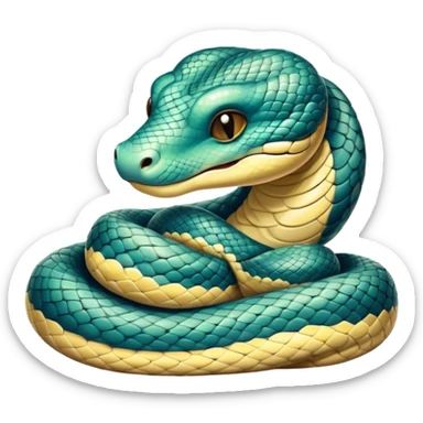 Meme-Worthy cute Sleeping Python Portrait Emoji, Head and coiled body resting peacefully with a contented smile, showcasing intricately patterned scales and eyes gently closed in serene slumber, Simplified yet comically adorable features, highly detailed, glowing with a soft, drowsy glow, high shine, relaxed and utterly lovable, stylized with an air of playful laziness, bright and heartwarming, soft glowing outline, capturing the essence of a sleeping serpent that feels destined to become the next viral icon of adorable rest! sticker