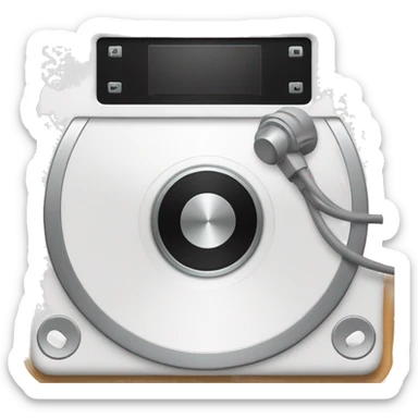 A white circular music player sticker