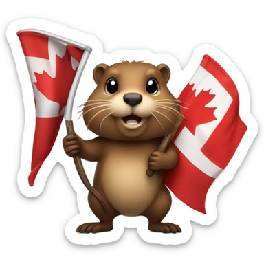 a beaver holding canadian flag sticker