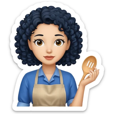 woman with curly black hair in blue apron sticker