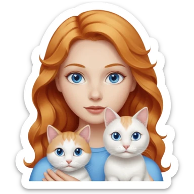 Long wavy strawberry blonde blue eyes woman with a white cat with blue eyes sticker