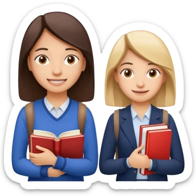 Create two emoji characters.

Left: a stressed student preparing for IELTS, holding books and coffee, tired face, exam stress.

Right: a happy confident student after IELTS, traveling abroad, airplane, university, freedom, smiling.

Style: Apple emoji, clean, simple, white background. sticker