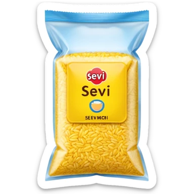 yellow rice in a packet without any face on it with the name on the packet "sev" sticker