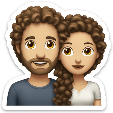 White woman with long dark brown curly hair kissing white man with brown hair and stubble sticker