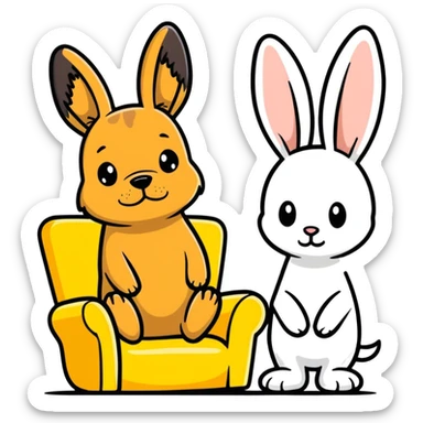 a ugly dog farting on a bunny sitting on a yellow chair  sticker