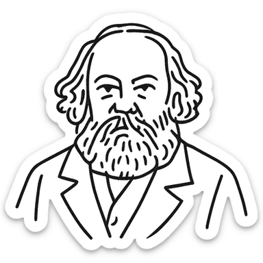 hand drawn portrait of Mikhail Bakounine, black outline, no fill, expressive lines sticker