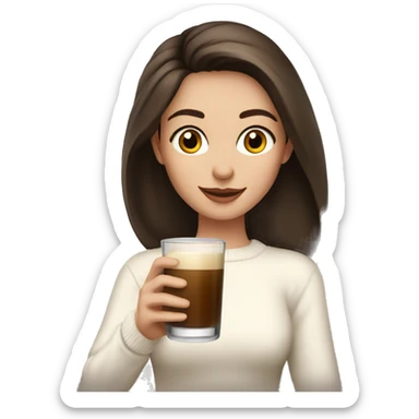 A brunette girl in a white sweater holding a glass of baileys  sticker