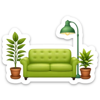 living room in ios emoji style

no TV, and make the couch a light green color

there is a lamp on one side and some plants on the other side sticker