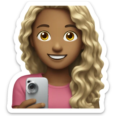 smiling girls with long hair filming with a phone sticker