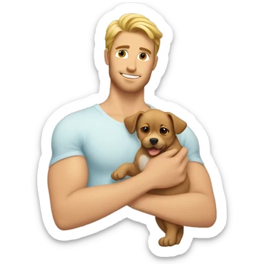 hot white guy holding a puppy with abs sticker