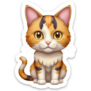 full body anxious looking colourful light calico tabby cat with hazel eyes and very patchy calico fur sticker