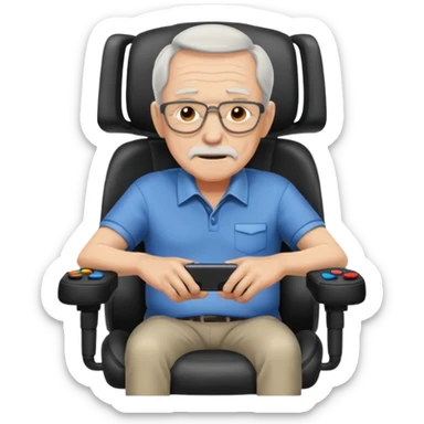 old man in gaming chair at a gaming desk sticker