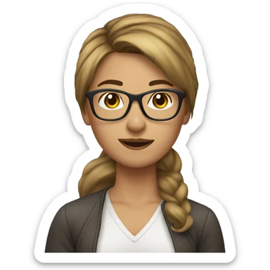 woman glasses brown hair with blond highlight shoulders in the air sticker