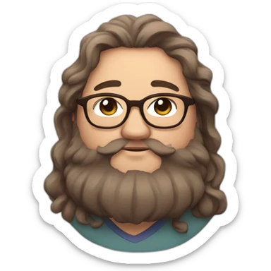 Chubby non binary round glasses attached long brown hair beard sleepy smiling stone sticker