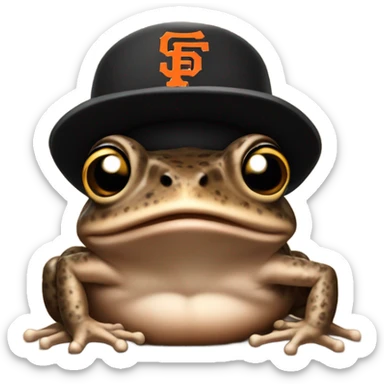 Brown toad with black San Francisco Giants hat sticker