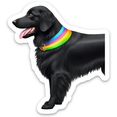 slim black flat-coated retriever with rainbow collar whole dog showing sticker