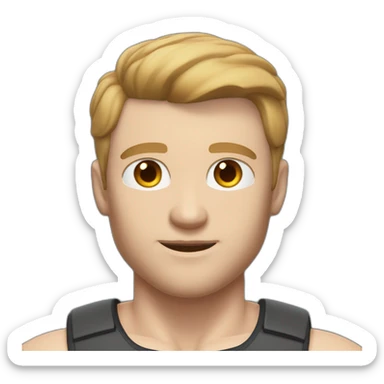 Full height Pale skinned muscular man With Realistic eyes and mouth, light brown hair and stubble In dark gray sleeveless mike, black oversize sports shorts, watch and white sneakers. sticker