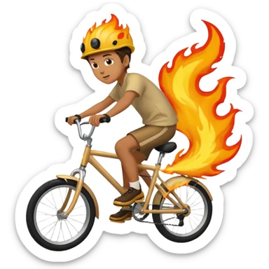 A boy riding his bike that has fire up a hill  sticker