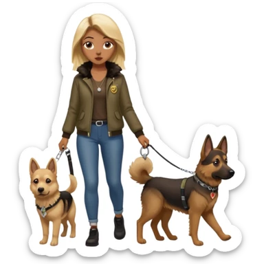 a girl with a brown dark long long hair, she's walking her dog is a german shepard. And girl's outfit is very aesthetic sticker