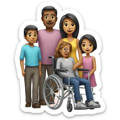 Family with 4, father, mother, girl in wheelchair, girl sticker