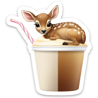 Baby deer drinking iced coffee sticker