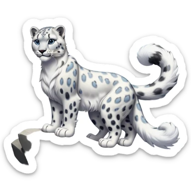 cinematic-snow-leopard-realistic-full-body-standing-emoji,-muscular-yet-graceful-body-balanced-on-rocky-cliffs,-long-fluffy-tail-swirling-behind,-head-tilted-dramatically,-thick-ghostly-white-fur-speckled-with-black-rosettes,-piercing-icy-blue-eyes,-simplified-yet-realistic-focused-features,-highly-detailed,-glowing-with-an-almost-sarcastic-glow sticker