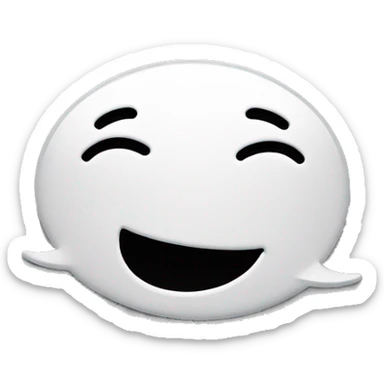 A white speech bubble icon with a happy, smiling face. The face has closed eyes and a wide, open-mouth smile, giving it a cheerful and content expression. The background is black sticker