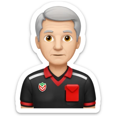 Older Referee – Experienced Look
 Wearing black jersey, gray hair, calm but firm, red card lifted halfway. sticker