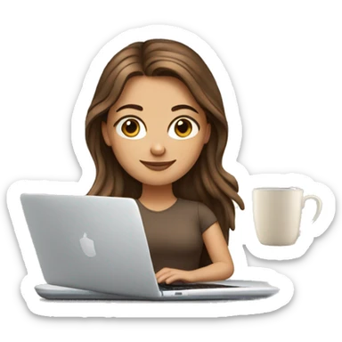 Brown hair white girl+laptop+coffee sticker